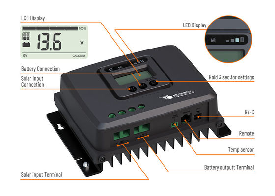 قیمت خوب باتری LFP غیر شبکه ای صفحه نمایش دیجیتال 12V / 24V MPPT RV کنترل کننده شارژ خورشیدی آنلاین